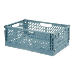 ตะกร้าพลาสติก 28L กล่องเก็บของกระจุกกระจิก กล่องเก็บเดสก์ท็อปสามารถซ้อนกันสูง พับเพื่อประหยัดพื้นที่