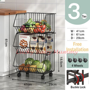 Kitchen Basket Rack with Wheels Multipurpose Rack Storage Heavy Duty Vegetable / Fireheart