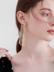 Long Tassel Ear Cuff Clip-On Earrings Without Piercing Elegant French Style High-End Earrings Fashion Fairy Ear Accessories