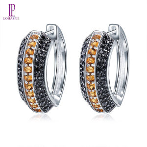 Lohaspie เครื่องประดับต่างหูห่วงห่วงซิทรินธรรมชาติสำหรับผู้หญิงอัญมณีแท้ธรรมชาติสีดำสปิน925เงินสเตอร์ลิงหรูหราคลาสสิกเครื่องประดับวันเกิด