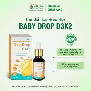 Vitamin D3K2 BABY DROP - Bổ sung Canxi tăng cường hấp thu Canxi giảm còi xương cho trẻ