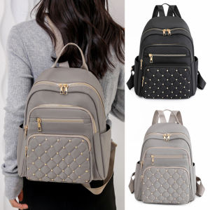 Tas Ransel Wanita Hitam Elegan Quilted Mutiara Backpack Fashion Cewek Korea Banyak Kantong Resleting Anti Karat