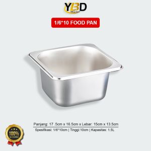 Food pan stainless Ukuran 1/6 x 10cm / Wadah makanan bumbu dan Boba