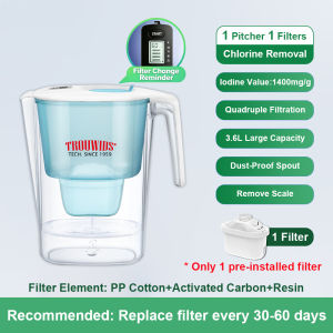 TROUWIDS Portable Water Filter Jug Alkaline Water Purifier Filter 3.5L