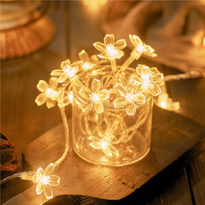 LED Light String 2/3/5/6M Decorative Lights Cherry Blossom Flower Shape Flashing Peach Flower String Decoration Fairy Lights Starry Christmas New Year Holiday Decoration