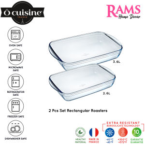 Ocuisine 2 Pcs Borosilicate Glass Clear Set Roasters / Heat Resistance / Borosilicate Glass / Ovenware / Bakeware / Serve ware / Dinnerware / Oven safe / Microwave safe/ Mangkuk Hidang / Made in France - Rectangular Roasters / Oval Roasters