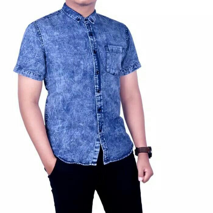 Kemeja Jeans Pria Lengan Pendek Terbaru 2024 Baju Denim Pria