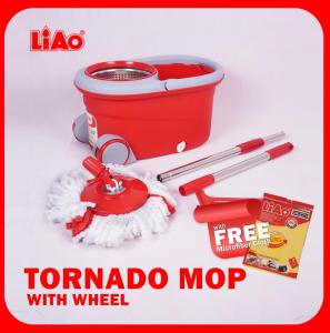 LIAO High-Quality Microfiber Spin Mop with Red Bucket Spinner & Handle Complete Set w/ 1PC Microfiber Cloth