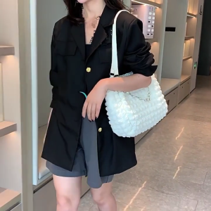 Ví nữ bong bóng xếp li túi sưng húp tối giản Ruched thiết kế Satchel Túi xách cho túi Túi tote cho phụ nữ Trắng/Đen/Hồng-