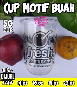 gelas cup plastik MOTIF BUAH 14oz 16oz 18oz 22oz oval datar/ cup buah / plastik buah / boba buble / tapioka pearl / bobatee / bubuk minuman boba / alpukat kocok / buah / jus buah
