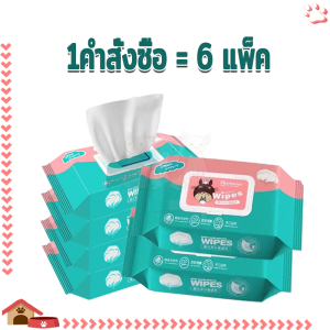 ทิชชู่เปียก ทิชชู่เปียกทำความสะอาด Pet wipes ผ้านุ่มชุ่มชื่น ความปลอดภัย ไม่ระคายเคืองต่อผิว มีฝาปิด ป้องกัน เชื้อโรค 6แพ็ค