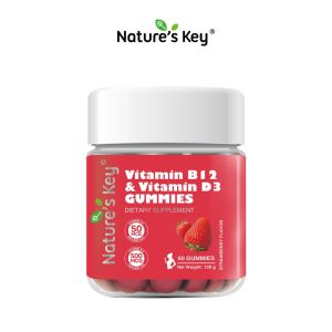 Natures Key Halal Vitamin D3 + B12 Gummies Stronger Bones  Immune Boost  Energy Support Sugar-Free Foula 60 gummies