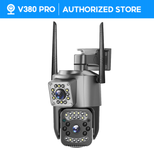 V380 Pro CCTV Camera Dual Lens 4K 8MP WiFi Wireless PTZ IP Camera Surveillance Two-Way Call Outdoor Indoor Waterproof IP Security Cameras WiFi Connect Cellphone Full Color Night Vision