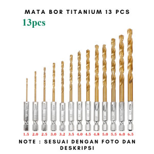 Mata Bor HSS Set Komplit Stell Titanium Hex Shank 13 Pcs Mata Bor Power Drill