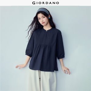 Giordano Beau Monde Women 100% cotton mandarin collar 1/2 sleeve blouse Free Shipping 13346315