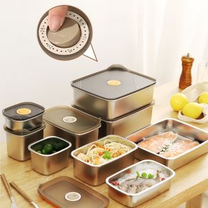 1700/2400/3200ml 304Stainless Steel Leakproof Food Storage Container with Lid Portable Bento Box Can Be Heated and Refrigerated