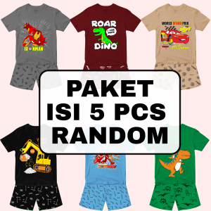Paket Usaha SETELAN PENDEK Keren Anak Laki Laki Karakter Random Lucu Umur 1 - 10 Tahun