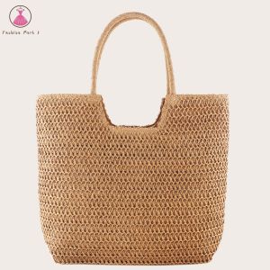 【NEW】 Ladies Summer Straw Tote Bag Solid Color Retro Handbag Large Capacity Casual Tote for Women