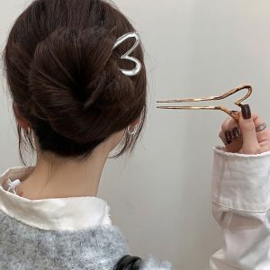 XINSU38 Headwear U-shaped Hair Stick Alloy Hairstyle Tools Love Heart Hair Stick Simple Chinese Style Metal Hairpin Girls