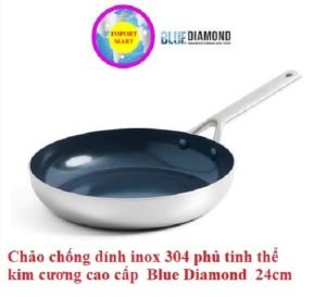 Chảo inox chống dính phủ gốm tinh thể kim cương cao cấp  Blue Diamond  24cm
