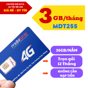 Sim Mobi 4G MDT255 Trọn Gói 1 Năm Không Cần Nạp Tiền Hàng Tháng 3Gb /Tháng  - Bảo hành trọn gói | FREESHIP - CHƯA KÍCH HOẠT.