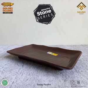 Piring Saji Ulir Melamin Persegi Panjang 8 inch Piring Saji Kafe Resto Melamin Hitam Golden Dragon 20cm P6508A