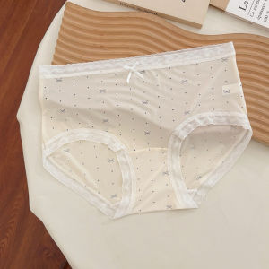 Hi.sweetie🎀[Ready Stock] Ice Silk Ultra Thin Panties Soft Breathable Mid Waist Women Underwear Kawaii Floral Lace Style