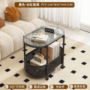 French Cream Style Portable Coffee Table Small Apartment Living Room Home Sofa Side Table Table  Glass round Table with Wheels