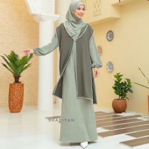 SHABIYAN-602 Gamis Outer Panjang Muslimah 2in1 Kombinasi