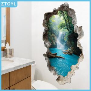 ZTOYL  Creative Hole Valley Waterfall Scenic Wall Stickers Landscape Wall Stickers For Bedrooms Room Bathroom Home Decoration Stickers