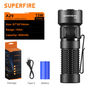 SUPERFIRE EDC Flashlight 15W High Bright 1450LM Portable Flash Light Type-C Rechargeable With Tail Magnetic A29
