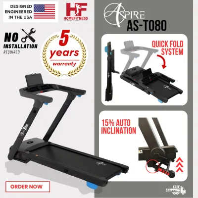 Aspire T080 Foldable Treadmill w 5 Years Warranty (LED/ Foldable/2.0HP DC Motor/Wide Running Surface/ Bluetooth)