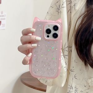 CrashStar Cute Cat Ear Glitter Sequins Transparent Phone Case For iPhone 15 14 Pro Max Plus 13 12 11 Pro Max Fashion Lovely Phone Casing TPU Soft Shockproof Cover Shell Hot Sale
