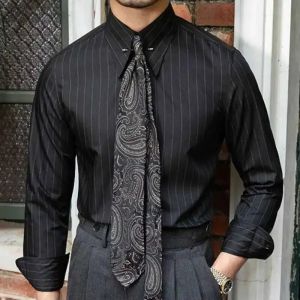 Business Casual Dress Shirt Men Camisa Social Masculina Manga Longa Clothes Men 2026 Autumn Korean Men Striped Printing Shirt2026