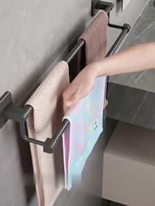 Punch-Free Towel Holder Bar Bathroom Storage Rack Organizer Wall-Mounted Shelf Hanger Multilayer