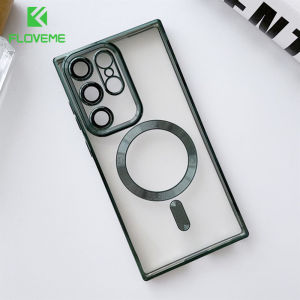 FLOVEME Wireless Charging Plating Phone Case For Samsung Galaxy S23 S22 S21 Ultra Plus With Lens Film Transparent Shockproof Bumper Back Cover For Samsung S23 S22 S21