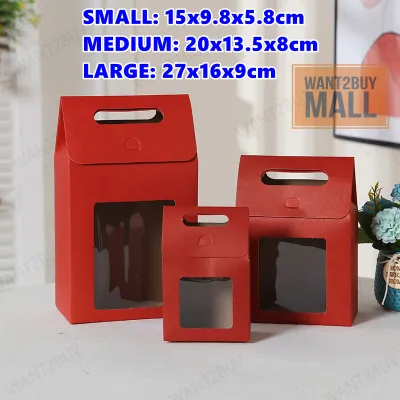 🇲🇾🏆 Coloured Monochrome Flip Cover Window Paper Goodies Bag Kraft Paper Gift Bag With Handle Party Shooping Hadiah Beg
