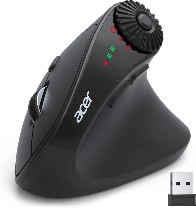 Acer Ergonomic Mouse Wireless with Side Scroll Wheel, Bluetooth Mouse for Laptop(BT5.2+2.4GHz), Office Vertical Computer Mice, Small To Medium Sized Hands Ergo