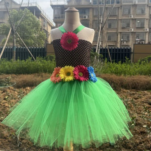 Hawaiian grass hula tutu dress for girls luau pool party outfit toddler kids Hawaii birthday costume sunflower island girl tutus