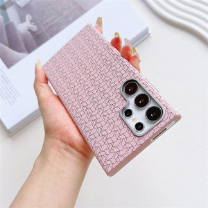 KISSCASE Luxury Color Grid Pattern Matte Phone Case For Samsung S24 S23 S22 Ultra Plus Metal Len Frame Skin Feeling Hard PC+TPU Anti-fall Shockproof Back Cover For Samsung S24 S23