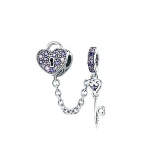 BAMOER ลดกระหน่ำ 925 ลิงสิงหาคมกุญแจ ล็อคคริสตัล CZ โซ่ชาร์ม SCC772 ผู้ชาย สูงส่วน คอเครื่องประดับ สีเขียว