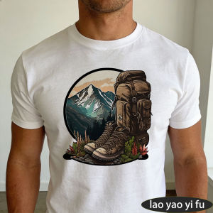 [Local Stock] HBESTY  Hiking Boots Backpack Graphic T Shirt Men Tops Detailed Outdoor Gear Print Top Summer Trekking Preparation Clothes