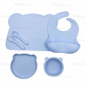 5 In 1 Silicone Bib Tableware Set Baby Feeding Sets Suction Bowl Plate Training Spoons Anti-Spill Anti-Fall Baby Utensil