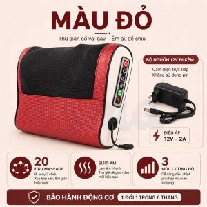 Gối Massage Cổ Vai Gáy Bi Xoay Chườm Nóng EMA - Máy Mát Xa Hồng Ngoại Bấm Huyệt Giúp Ngủ Sâu Giấc