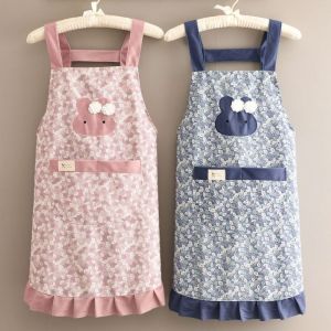 DXNZVA ลายดอกไม้ ผ้ากันเปื้อนทำอาหารในครัว ลายกระต่าย ป้องกันรอยเปื้อน ผ้ากันเปื้อนสำหรับงานบ้าน บาง พร้อมกระเป๋าขนาดใหญ่ ผ้ากันเปื้อนสำหรับงานเลี้ยง สำหรับร้านกาแฟ