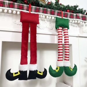 BAGUO Stuffed Plush Christmas Elf Legs Bright Striped with Lanyards Santa Claus Legs Auto Exterior Pendant Durable Sewn Car Hanging Ornament Car Owners
