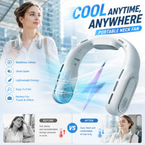 Neck Fan Portable Hands Free Bladeless Foldable Fan with Digital Display Quiet Cooling Fan Long Lasting Battery Outdoor Walking Neckband Fan