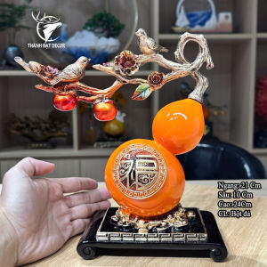 Tượng phong thủy Hồ Lô Cam Cành Hồng Chim Sẽ Phú Quý Bình An Tài Lộc quà tặng tân gia  khai trương