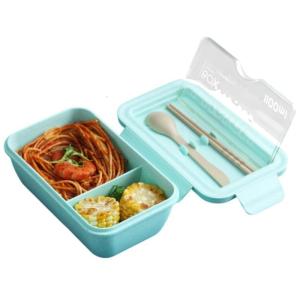 Wheat Fiber Lunch Box Freezers Safe Compartmentalized Container With Ergonomic Phone Stand For Commuters
