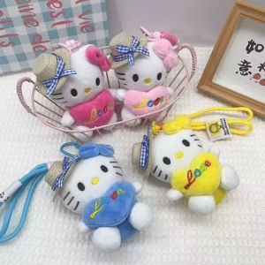 KISSCAT ชมพู ห้อยกุญแจตุ๊กตาแมว น่ารัก แมวเคที จี้ตุ๊กตาสัตว์ การ์ตูน โบว์ผูก จี้พวงกุญแจแมว จี้กระเป๋า